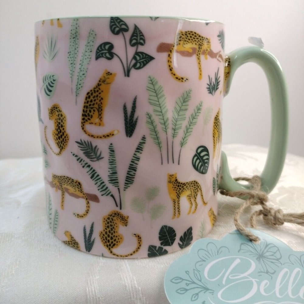Safari Leopard Coffee Mug Pink & Green By Artison Collection Microwave &...